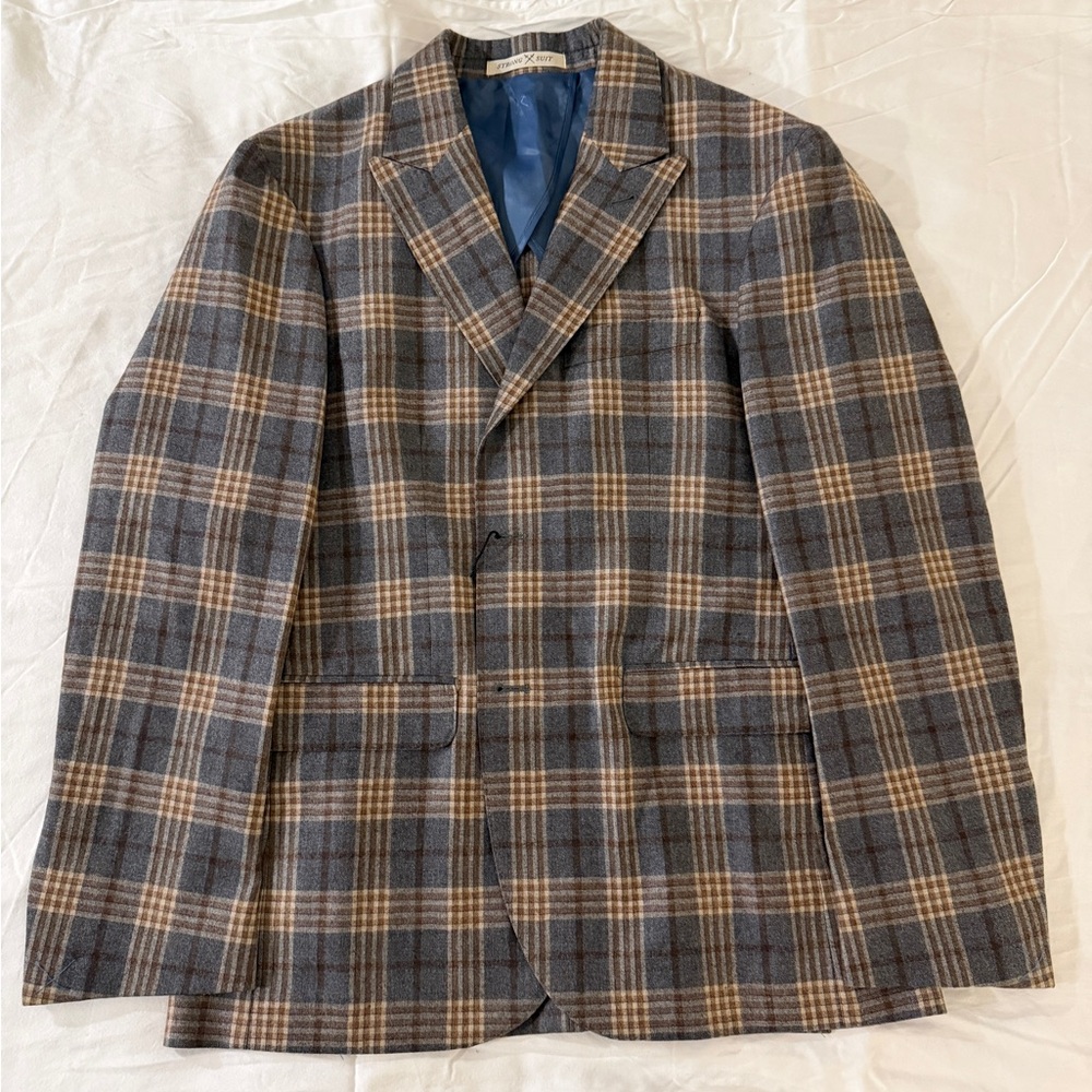 Strong Suit NWT Men's Plaid Blazer - Blue and Brown - 100% Wool - 38S